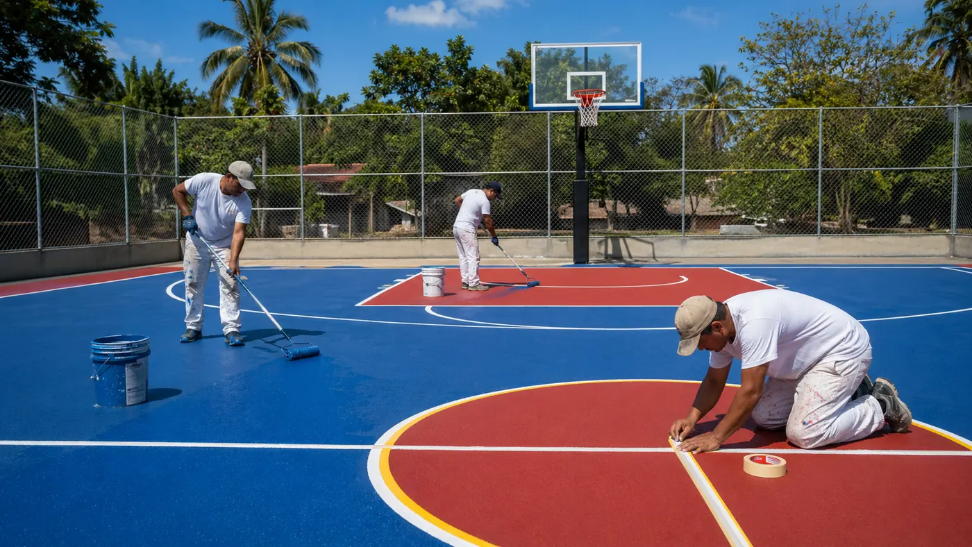 Pintura acrílica para cancha de baloncesto con demarcación reglamentaria